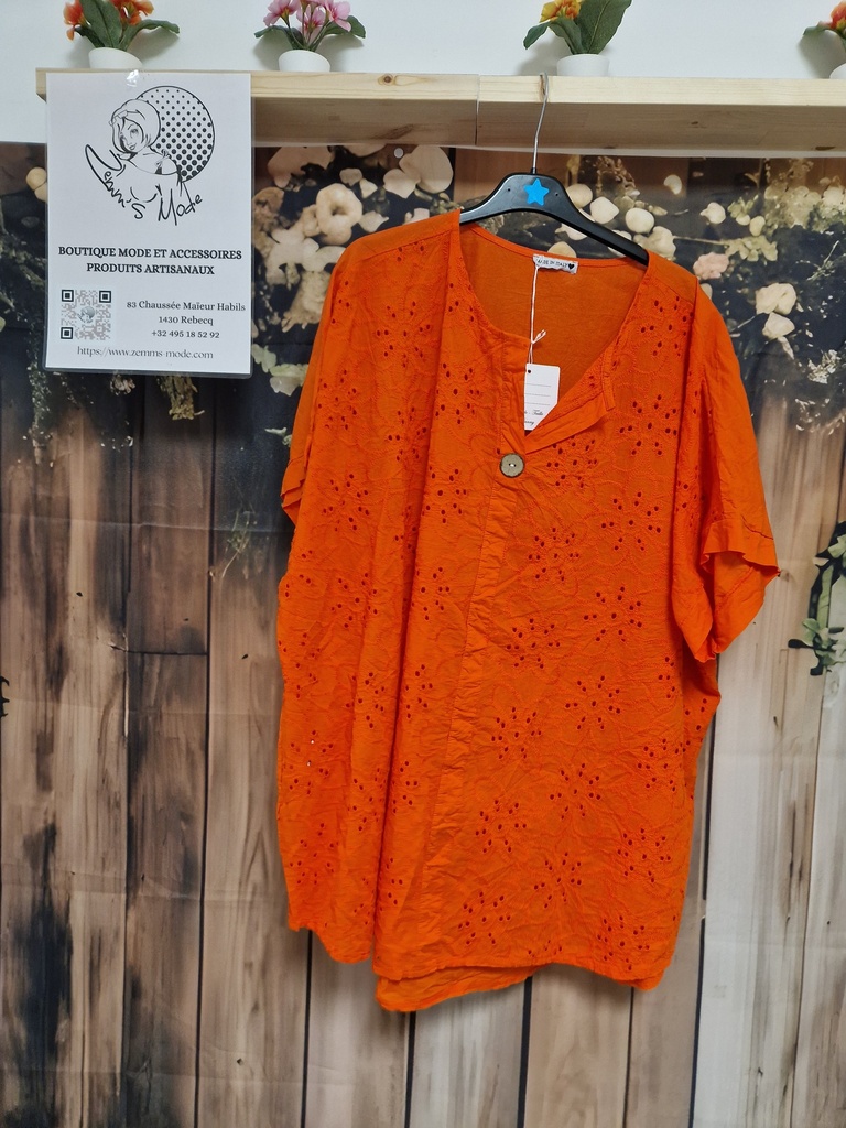 Blouse "Mirlande" broderie anglaise orange (TU 46 à 54)
