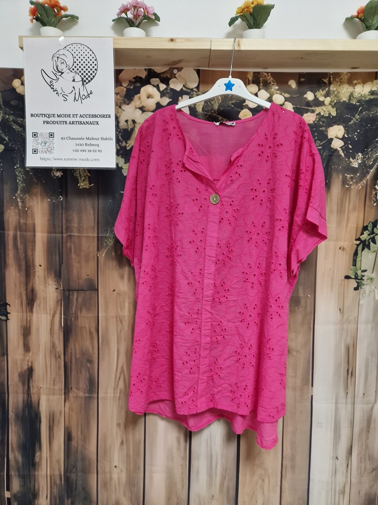 Blouse "Mirlande" broderie anglaise fuchsia (TU 46 à 54)
