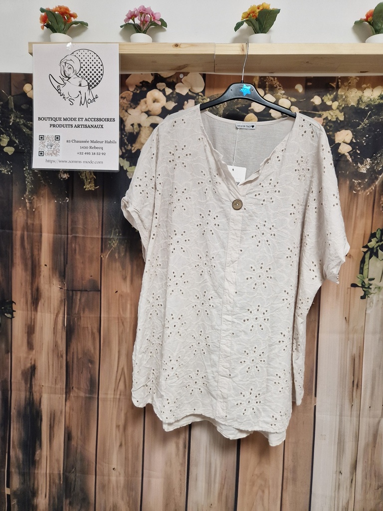 Blouse "Mirlande" broderie anglaise beige (TU 46 à 54)