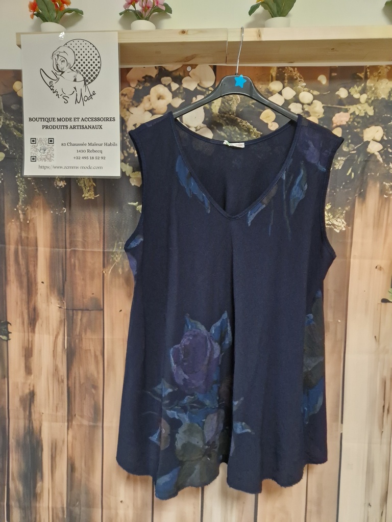 Blouse "Alexina" fleurie marine (TU 46 à 54)