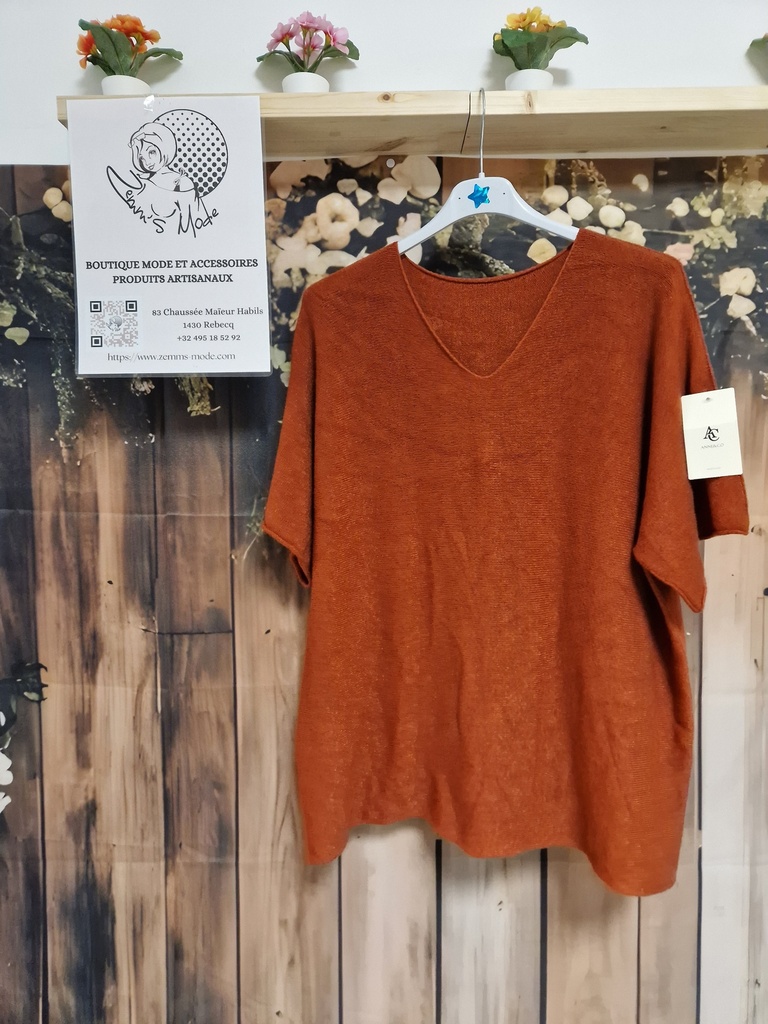 Pull "Milia" col V sans coutures rouille GT (TU 44 à 52)