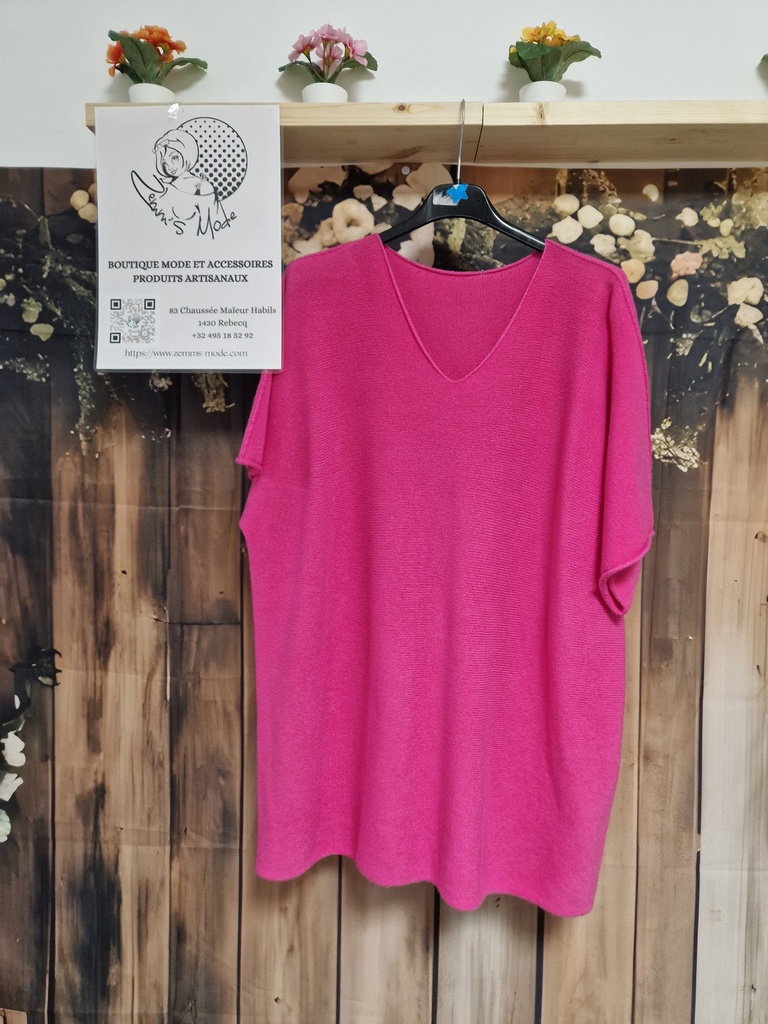 Pull "Milia" col V sans coutures fuchsia GT (TU 44 à 52)