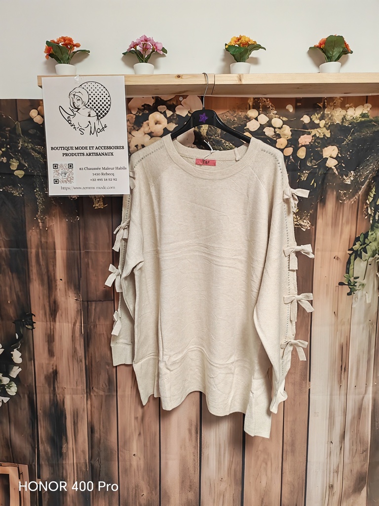 Pull manches ouvertes avec noeuds écru (TU 46-52) 