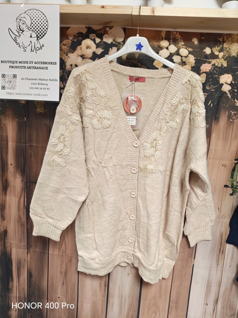 Gilet dentelle fleurie écru (TU 46-52) 