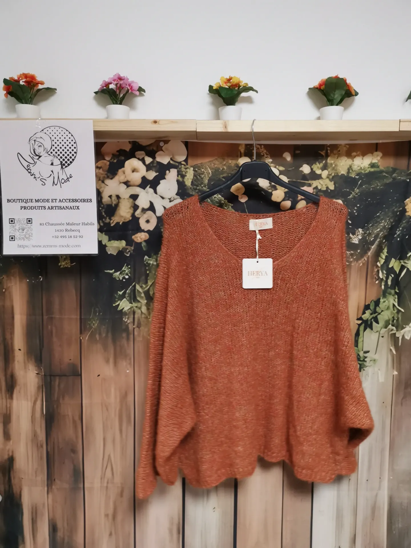 Pull laine manches 3/4 "Dina" Rouille