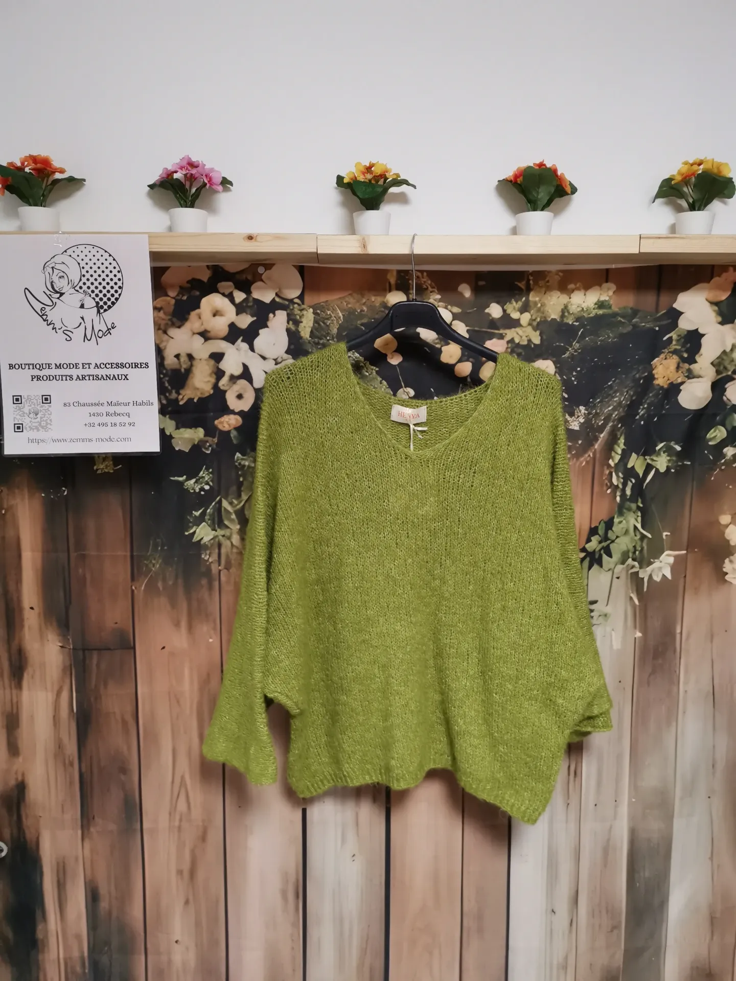 Pull laine manches 3/4 "Dina" Vert anis