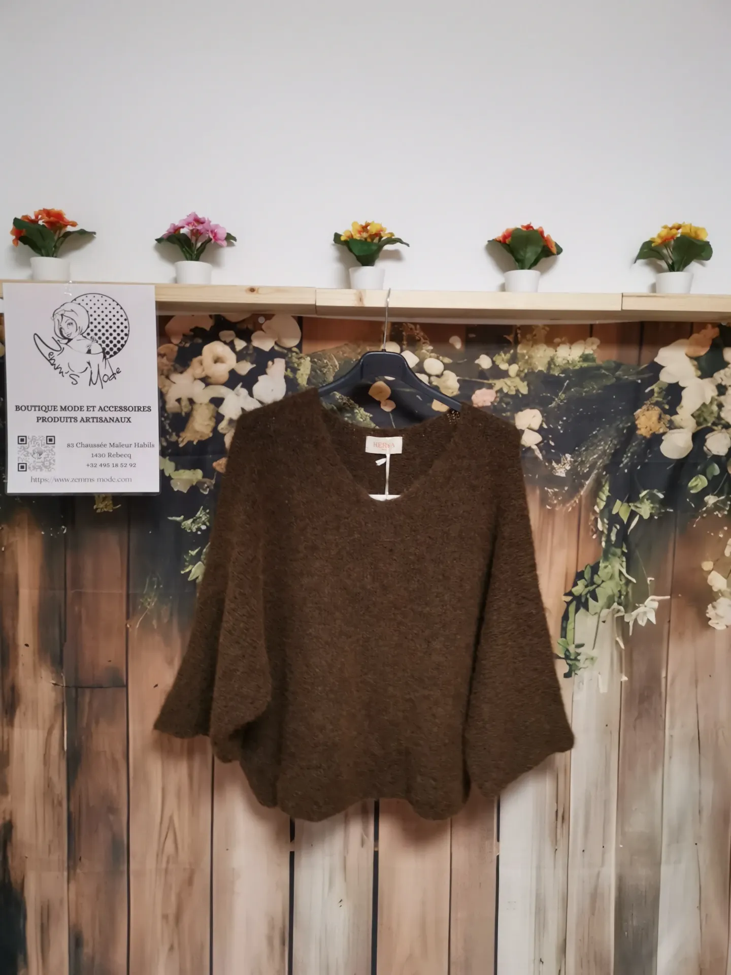 Pull laine manches 3/4 "Dina" chocolat