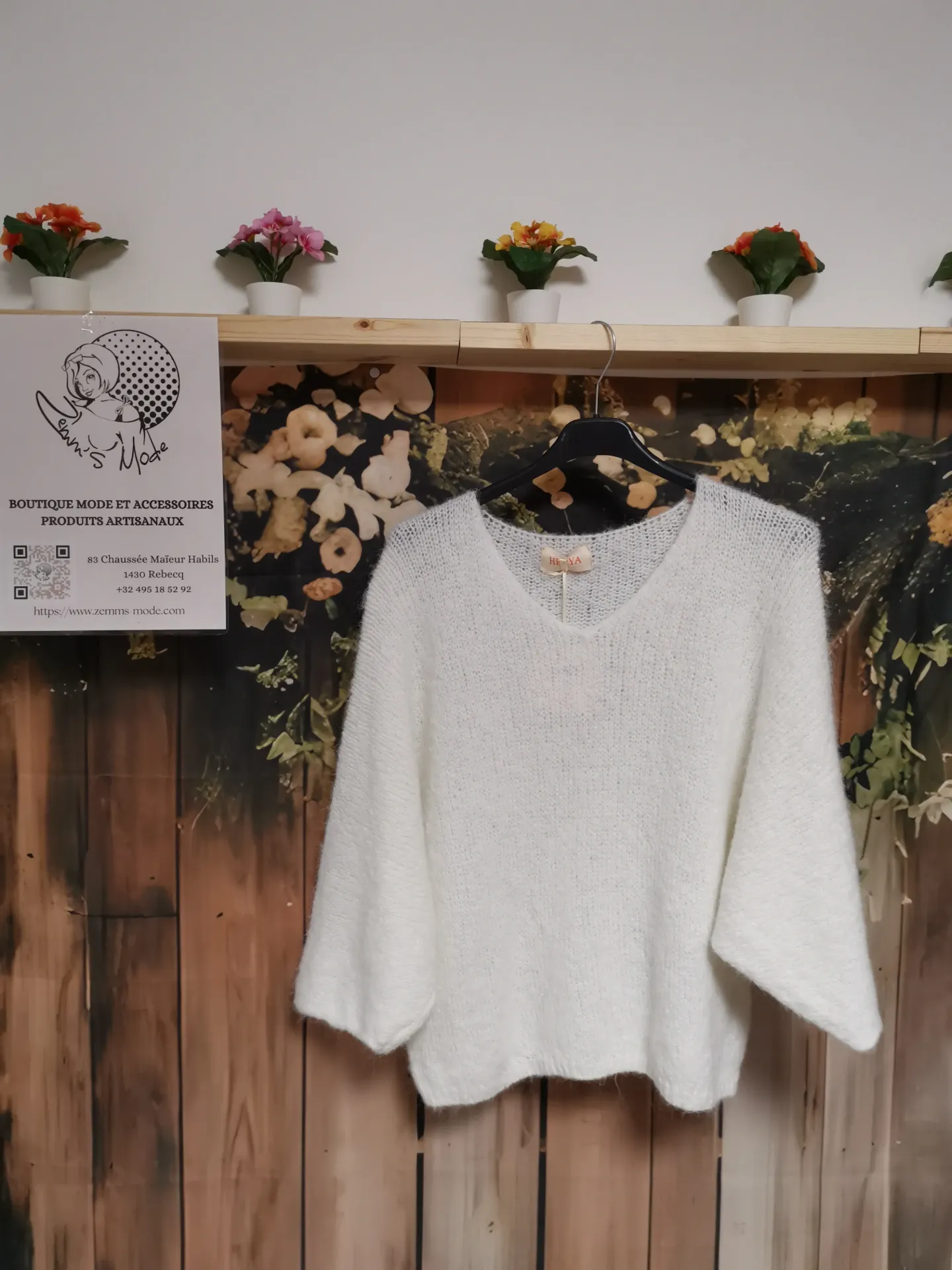 Pull laine manches 3/4 "Dina" Blanc 
