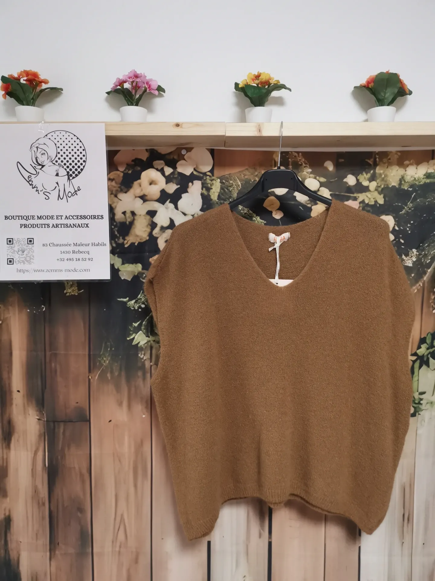Pull sans manches "Zara" camel (TU 36 à 52)