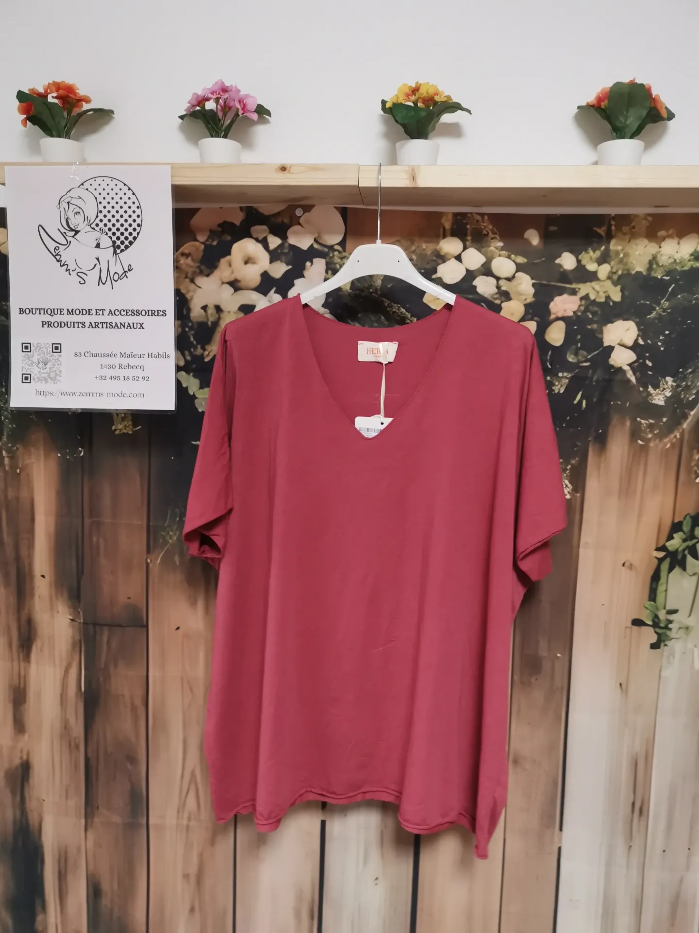 T-shirt "Ann-cha" col V pepe rosa (TU 38 à 50) 