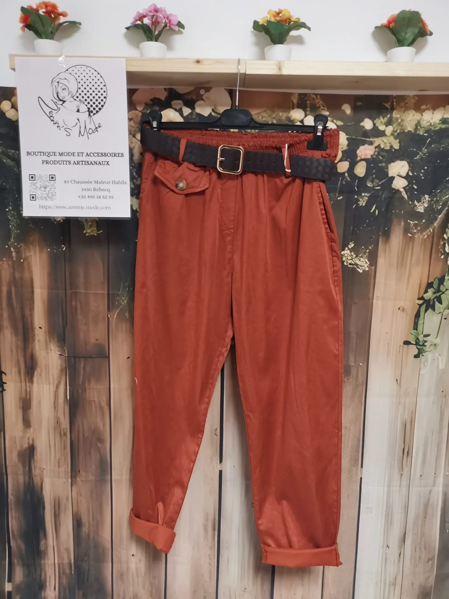 Pantalon "Cotia" + ceinture rouille (TU 38 à 46)