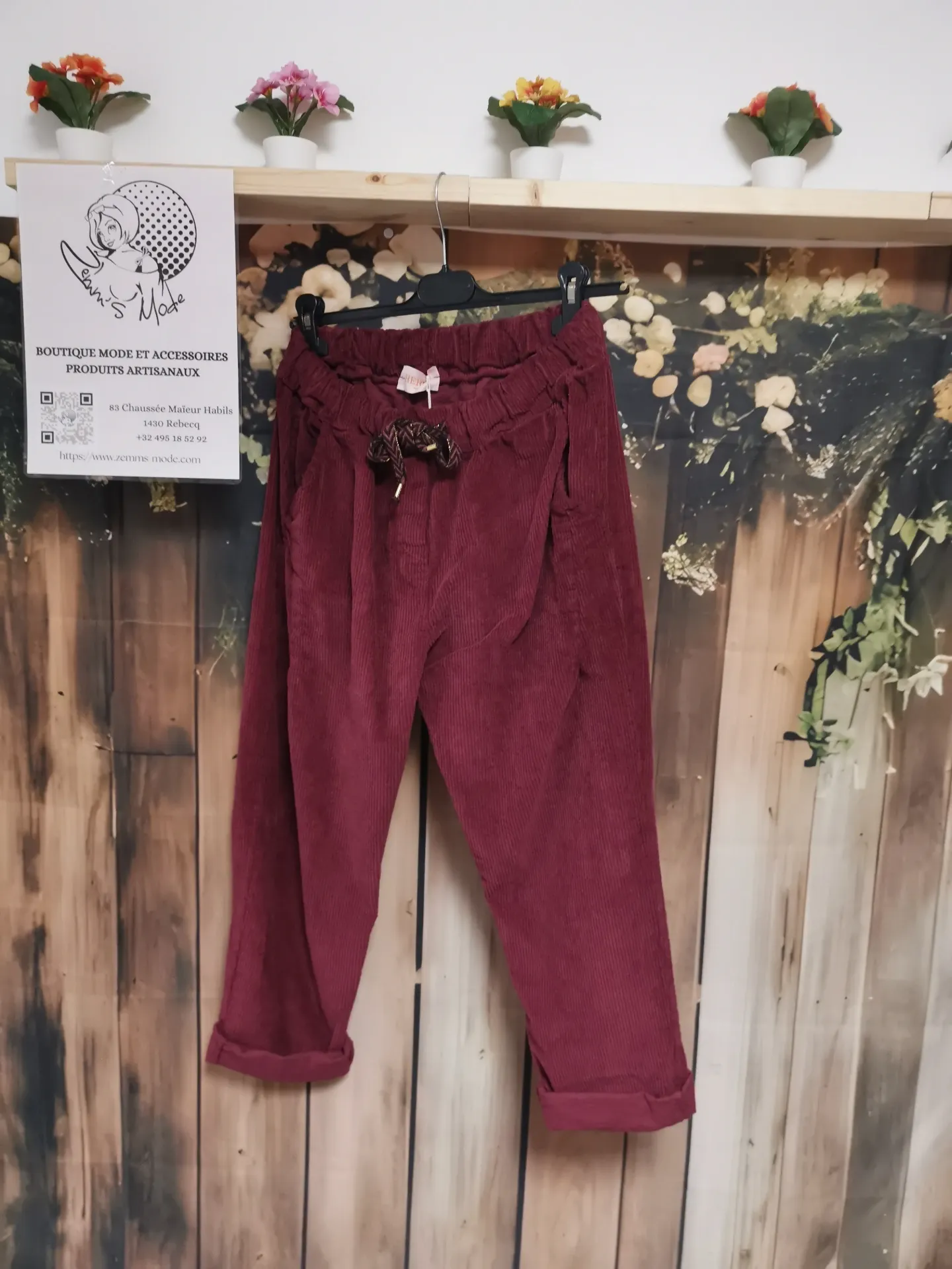 Pantalon "Cotia" + ceinture bordeaux (TU 38 à 46)