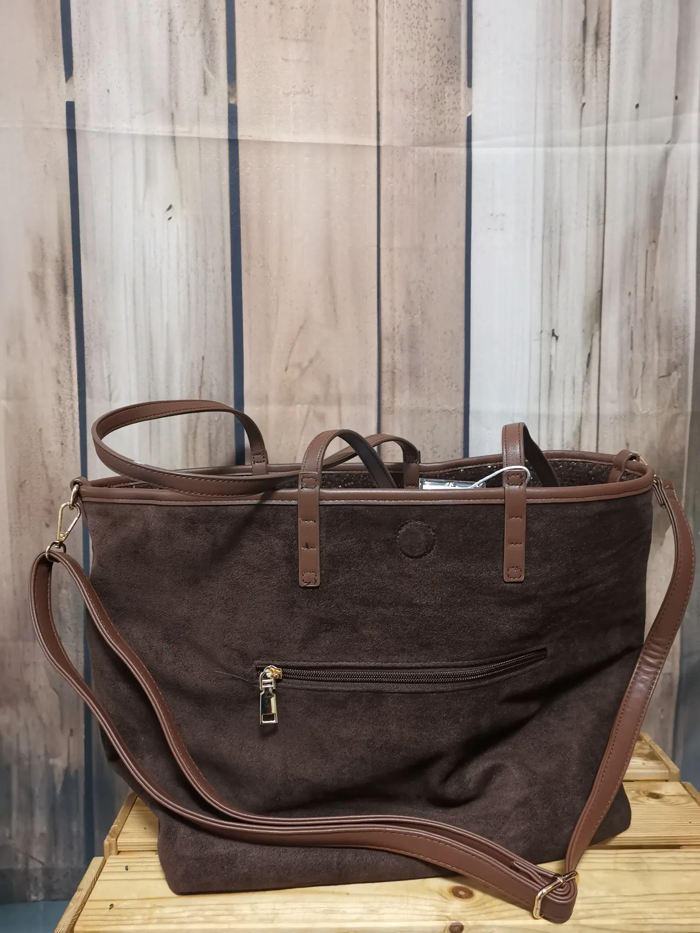 Grand sac à sequins "Belle" réversible chocolat