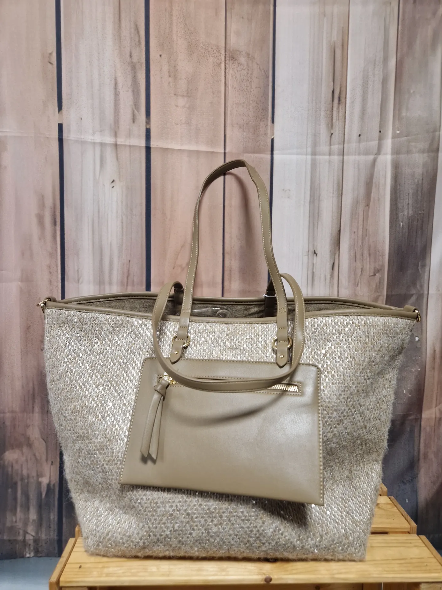 Grand sac à sequins "Belle" réversible Beige