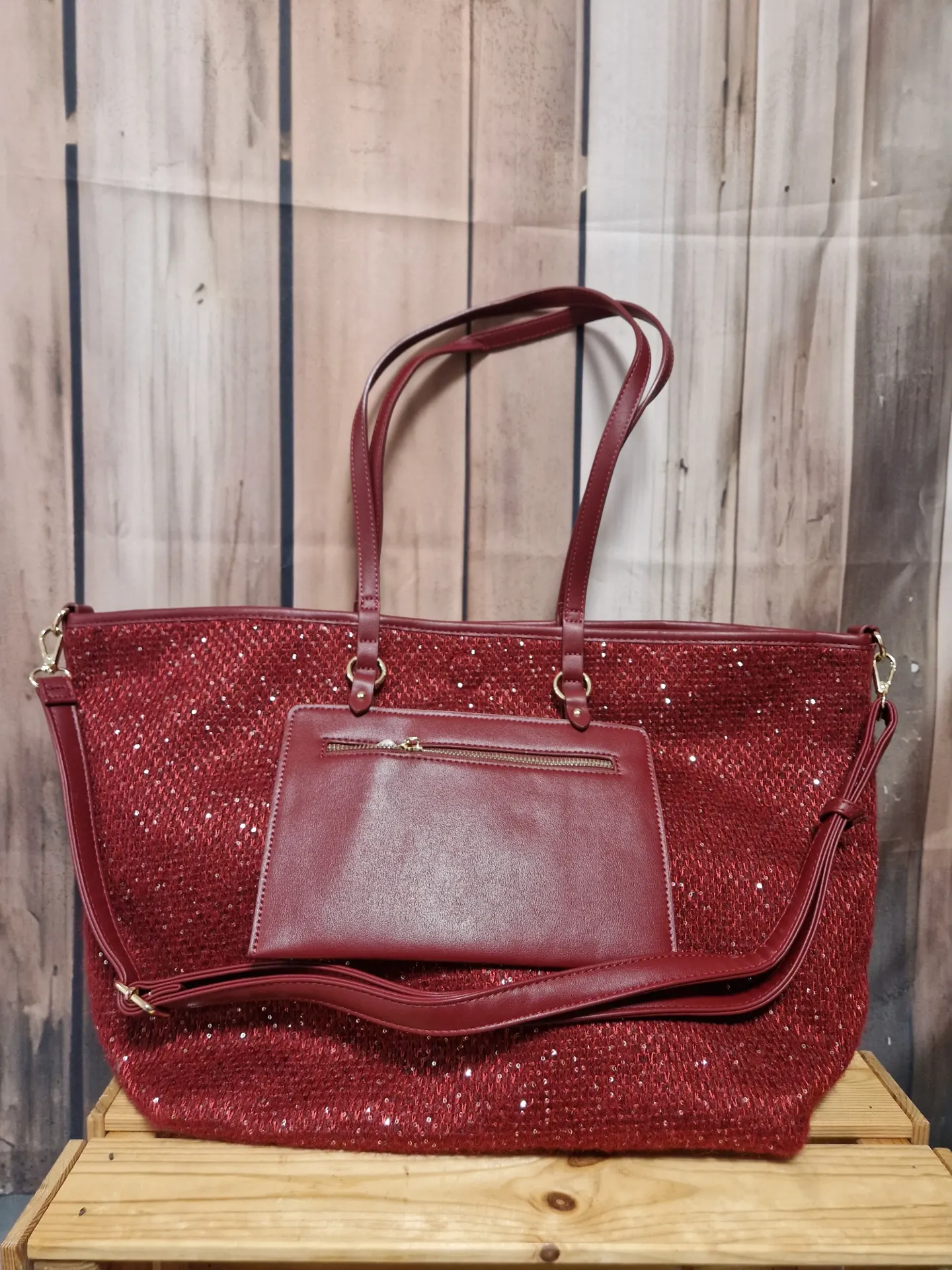 Grand sac à sequins "Belle" réversible Bordeaux