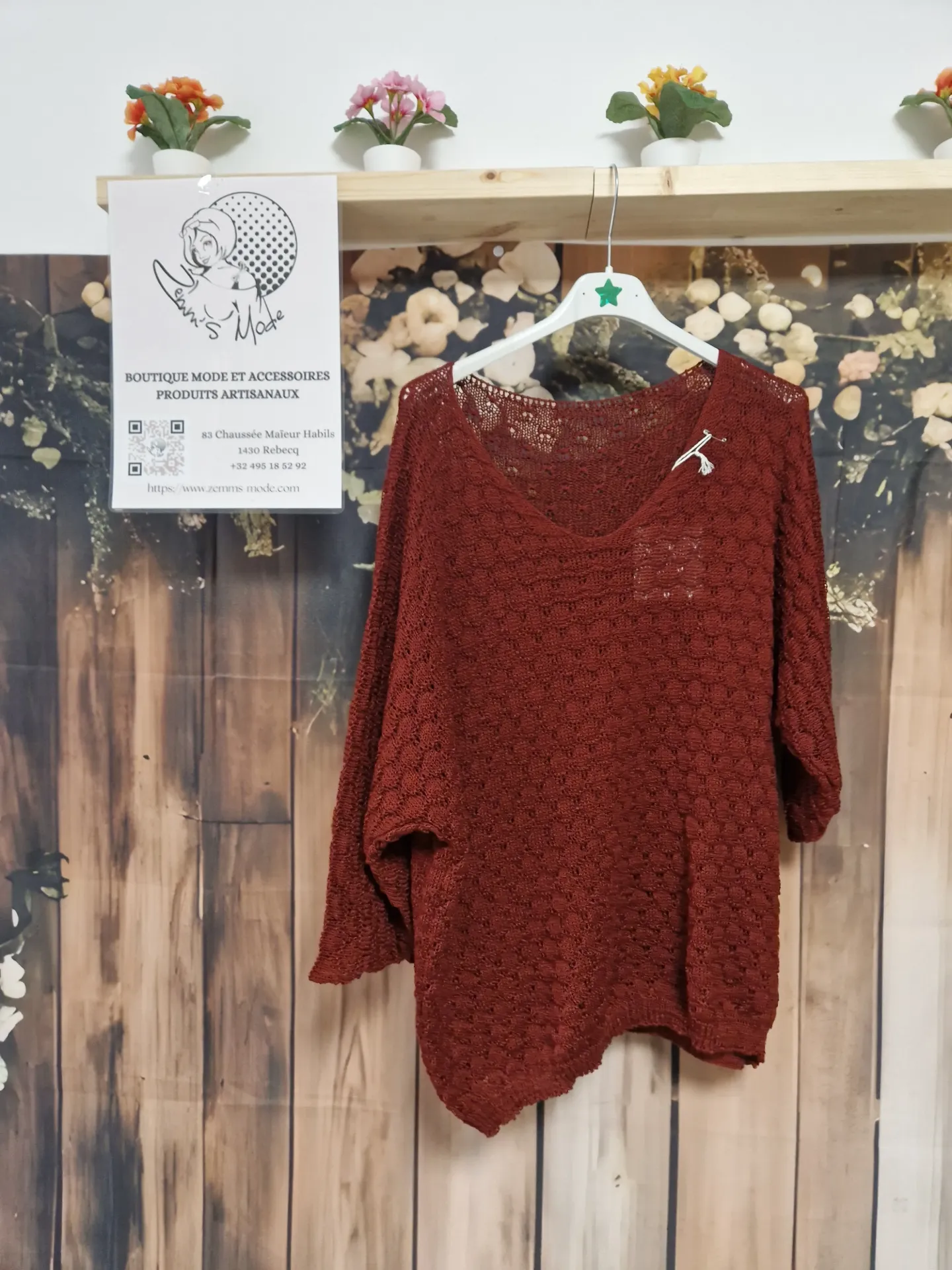 Pull ajouré rond Bordeaux