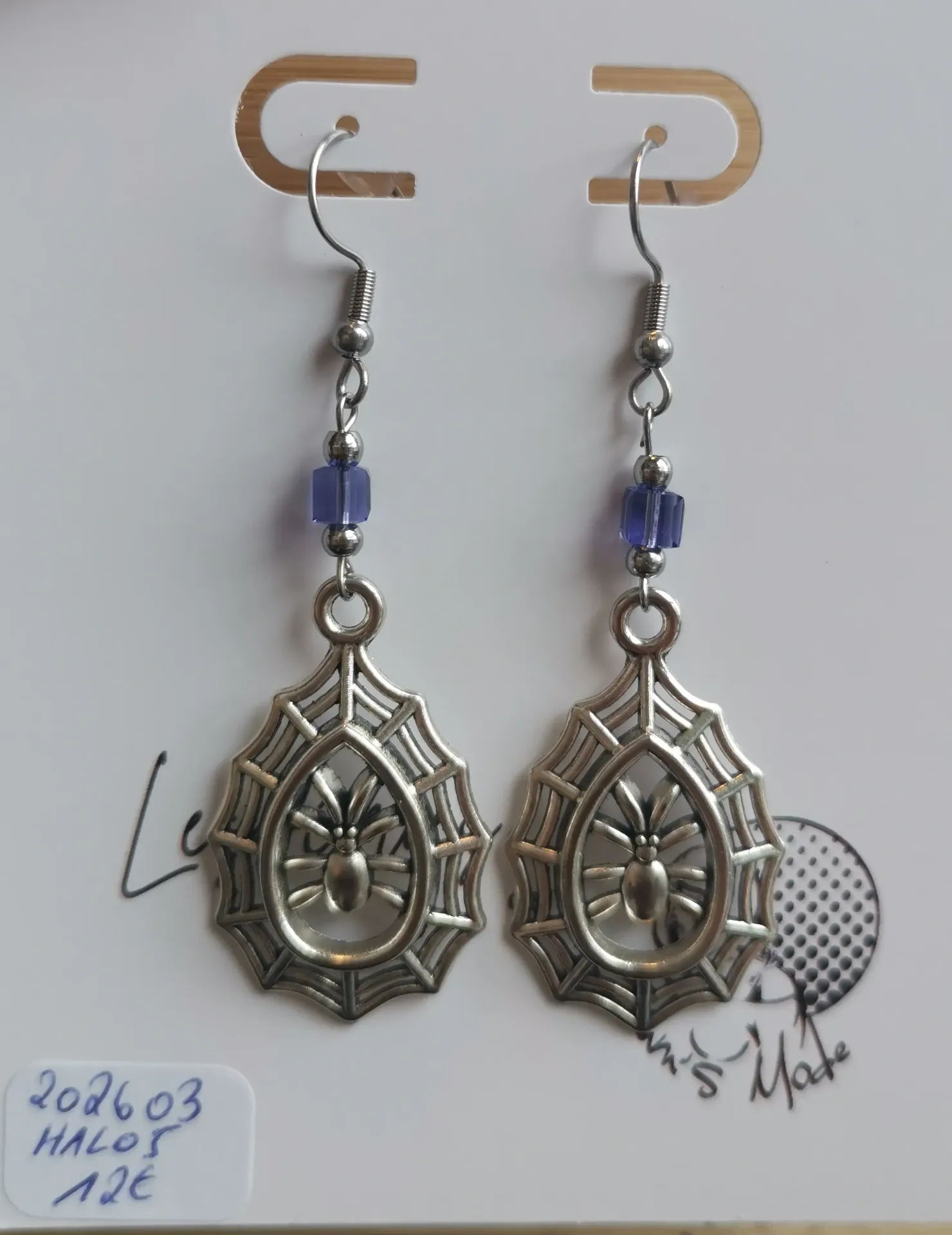 Boucles d'oreilles argentées toiles ovales cubes Amethyst