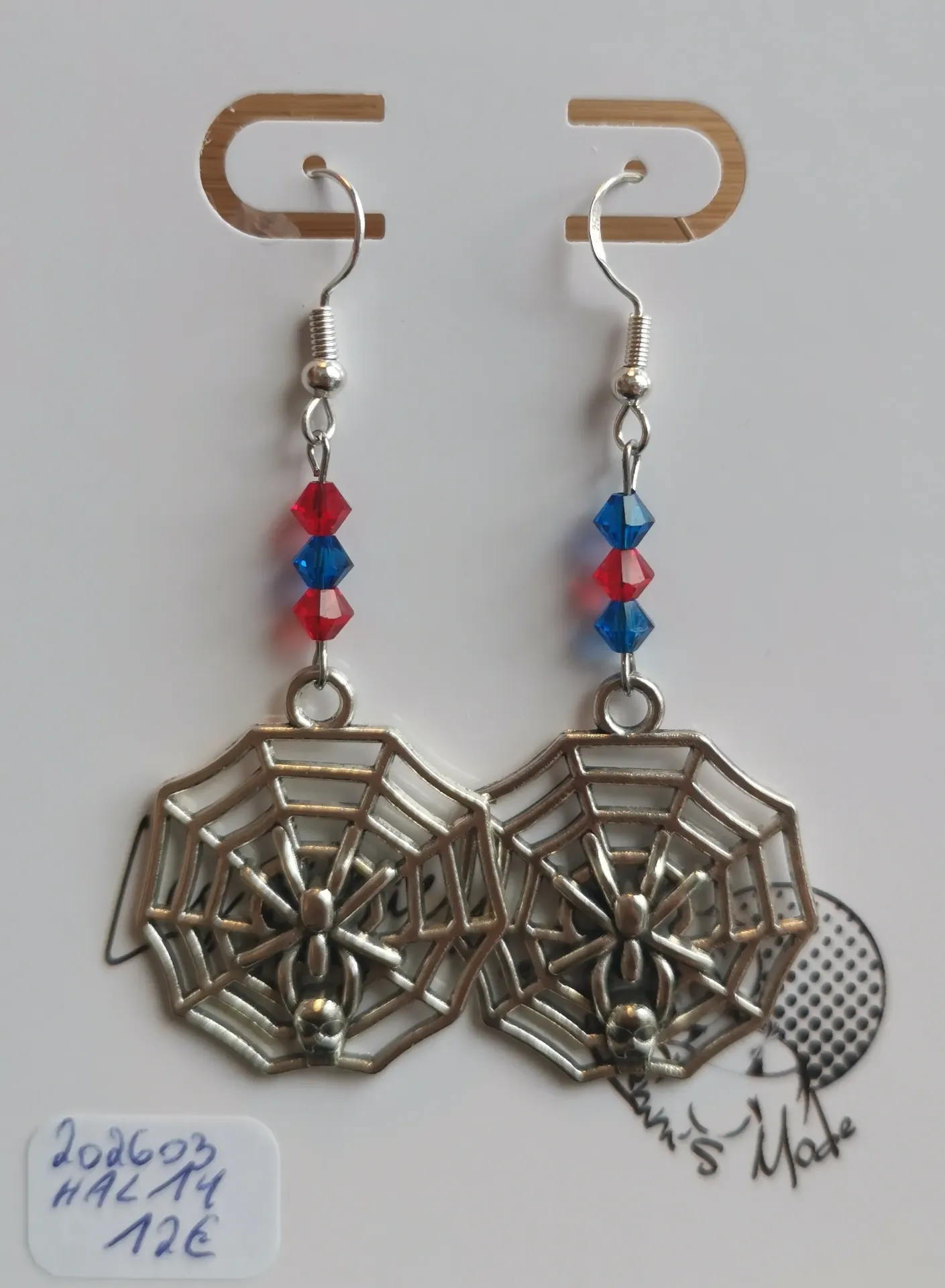 Boucles d'oreilles argentées toiles d'araignées toupies Capri Blue & Light Siam