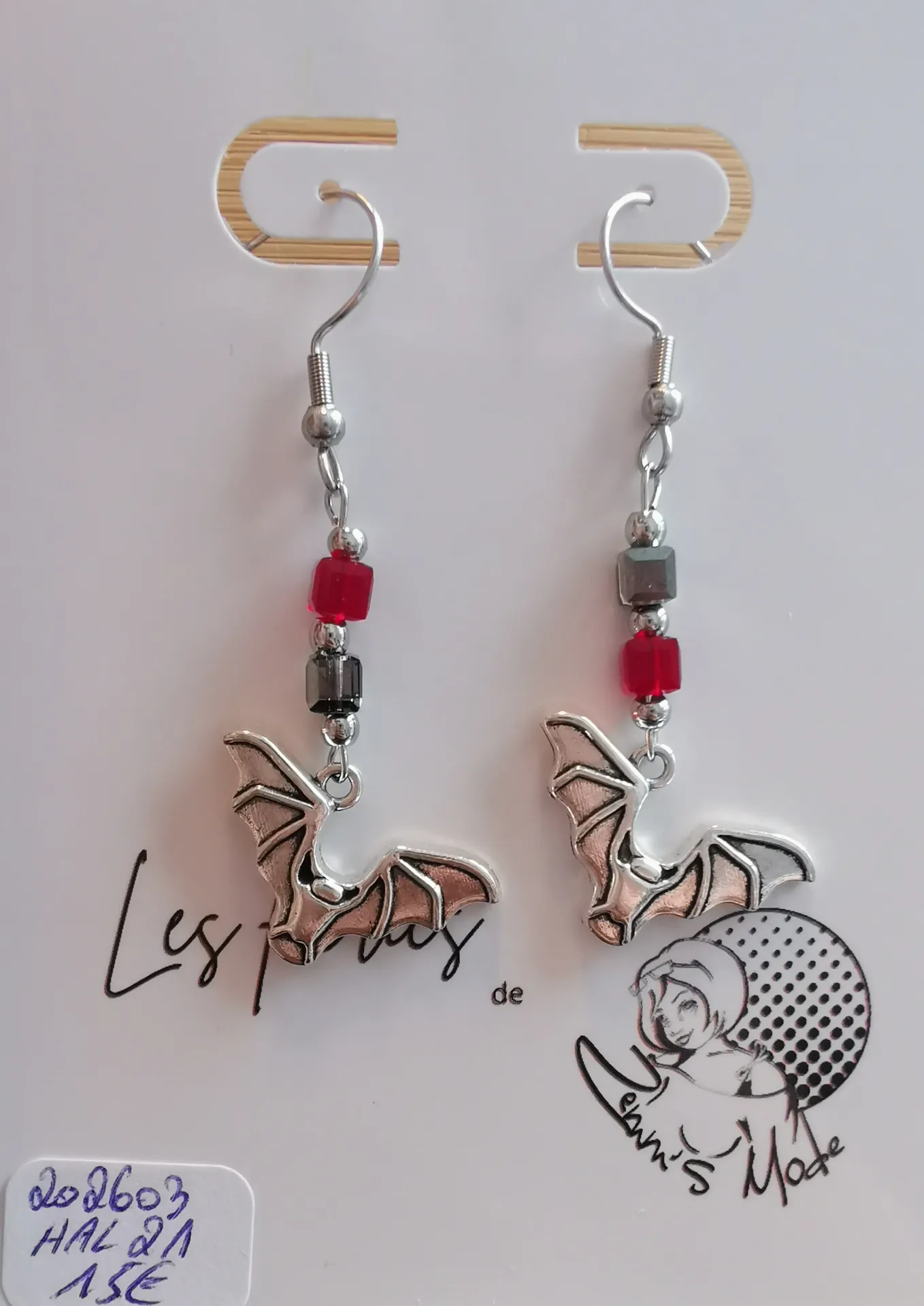 Boucles d'oreilles argentées Chauves-Souris cubes Crystal Silver Night & Siam