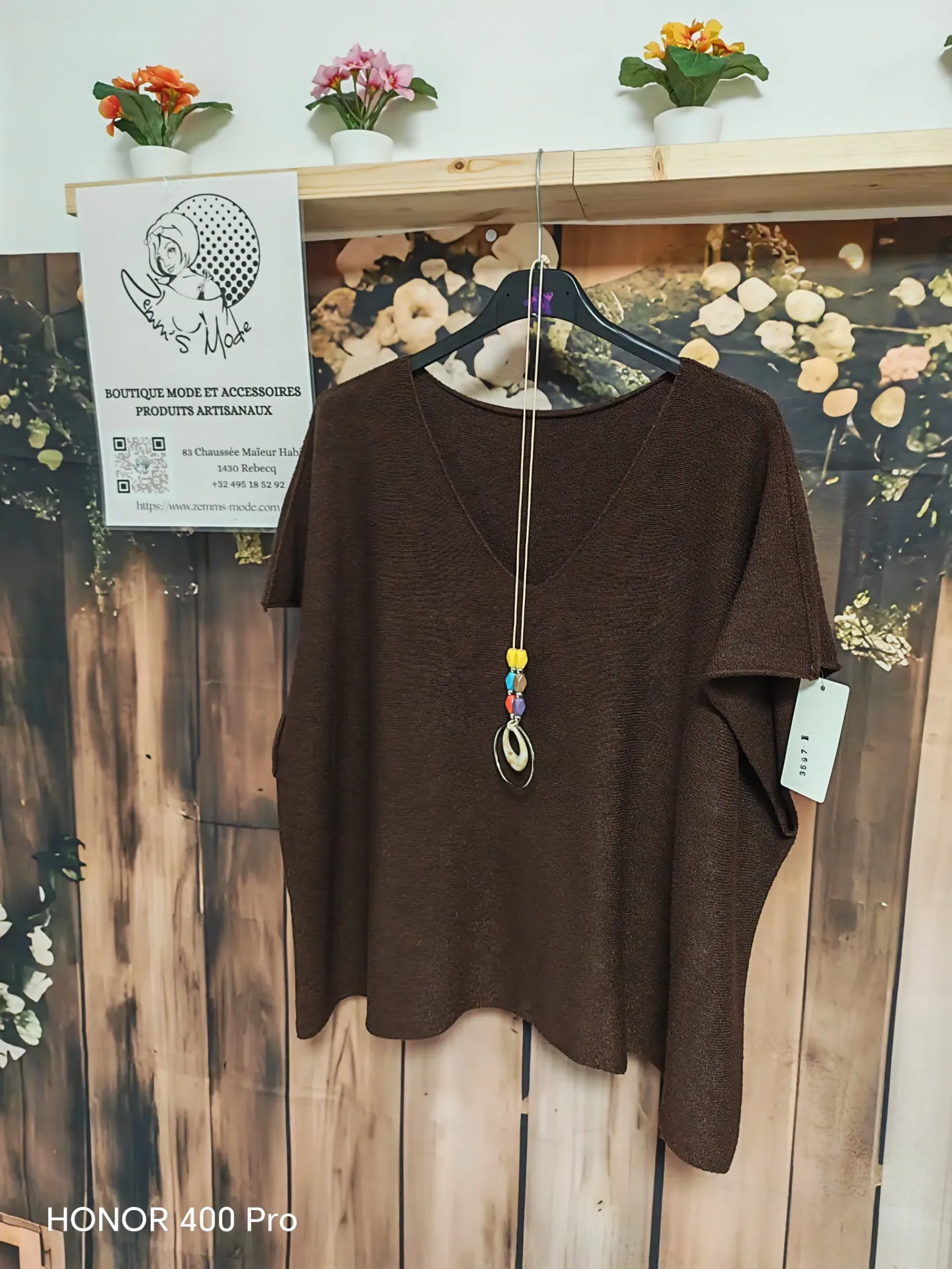 Pull Meridia chocolat sans manches et sans couture(42-52)
