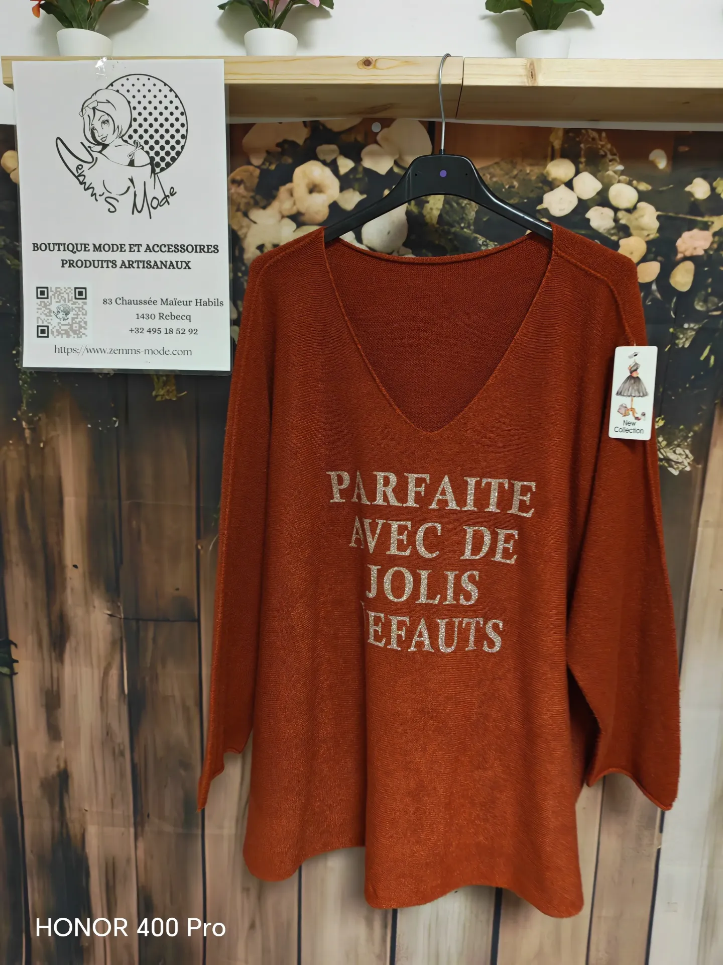 Pull col V "Parfaite avec de jolis défauts" sans couture Rouille