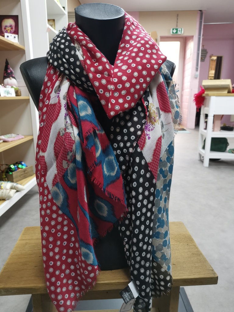 foulard patchwork bordeau/turquoise