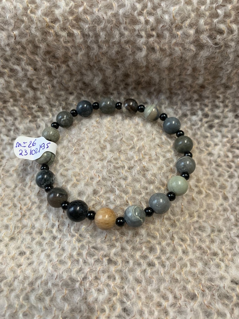 bracelet pierres gris/brun homme