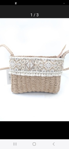 sac rafia tressé dentelle kaki