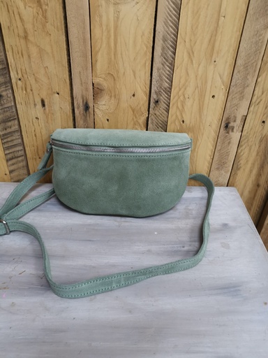 Sac banane en daim tirette argentée kaki