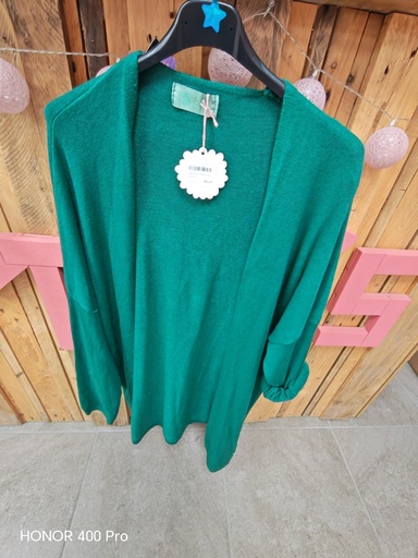 Gilet long uni "Oriane" vert bouteille