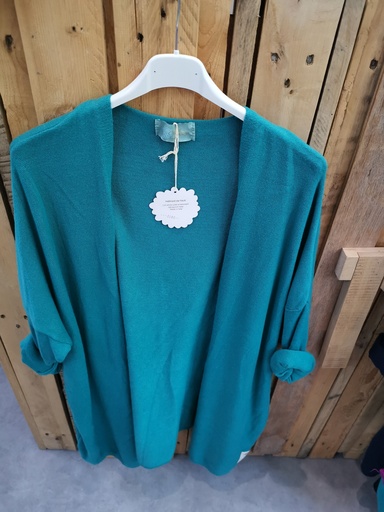 Gilet long uni "Oriane" turquoise