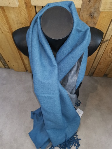 Echarpe réversible unie "Karma" bleu/gris