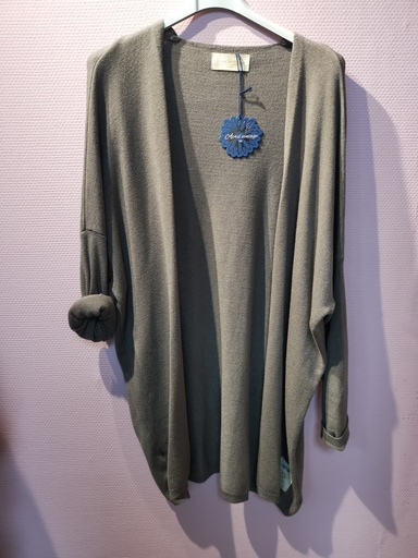 Gilet long uni "Oriane" taupe