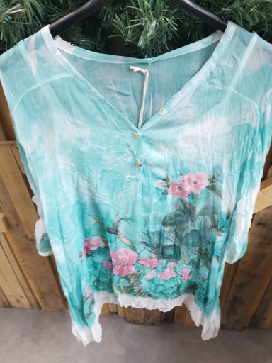 Blouse voile paon vert eau