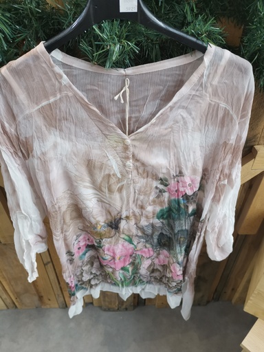 Blouse voile paon beige