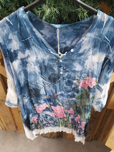 Blouse voile paon bleu marine