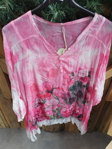 Blouse voile paon rose