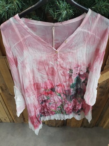 Blouse voile paon rose pâle