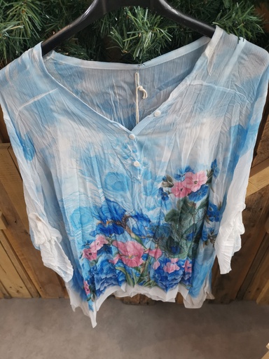 Blouse voile paon bleu roi
