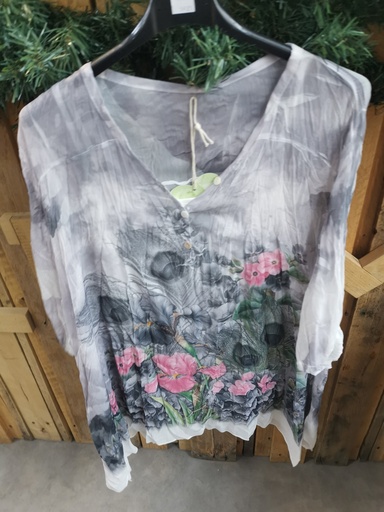 Blouse voile paon gris
