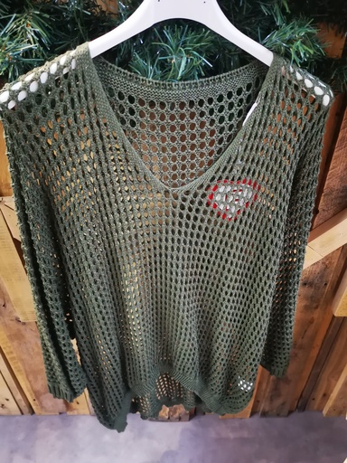 Pull treillis Eloise kaki