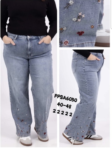 Jeans broderie colorées wide leight