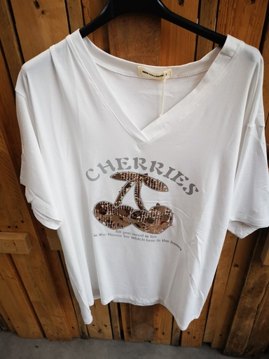 T-shirt cherries/cerise strass blanc