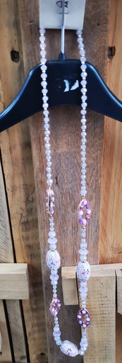 collier long fleuri Iris mauve