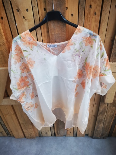 Blouse fleurie drapée orange
