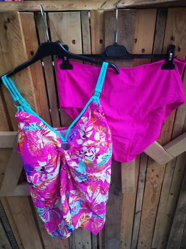 Maillot de bain 2 pièces fuchsia et vert eau (HMD029)