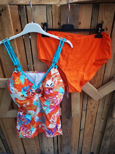 Maillot de bain 2 pièces orange et vert (HMD029)