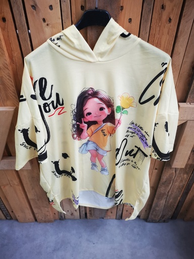 Blouse sweat à capuche avec fillette jaune