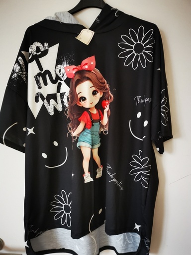 Blouse sweat à capuche avec fillette noir