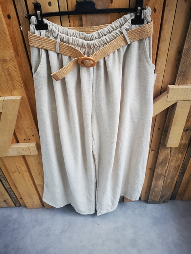 Pantalon fluide beige avec ceinture élastique